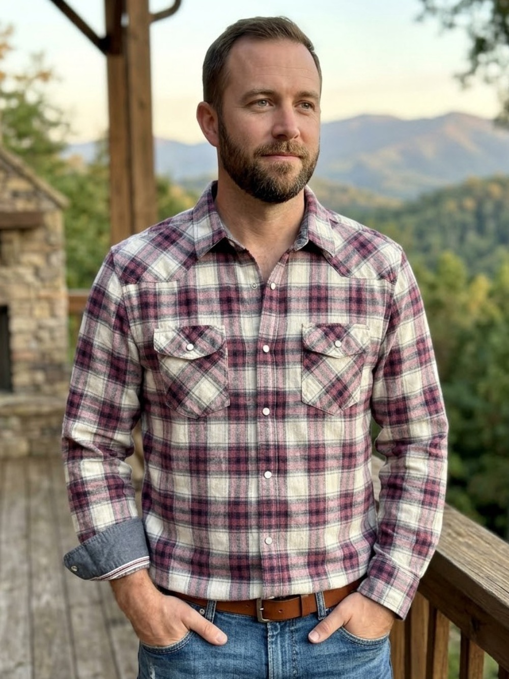 NWT Flag & Anthem Men's Medium Plaid Western Snap Button Down Shirt Flannel